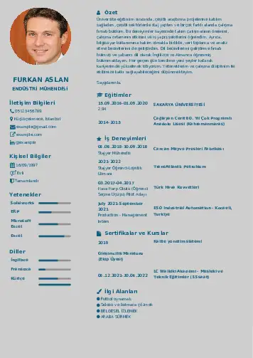 Endüstri Mühendisi CV Örnekleri cv indir